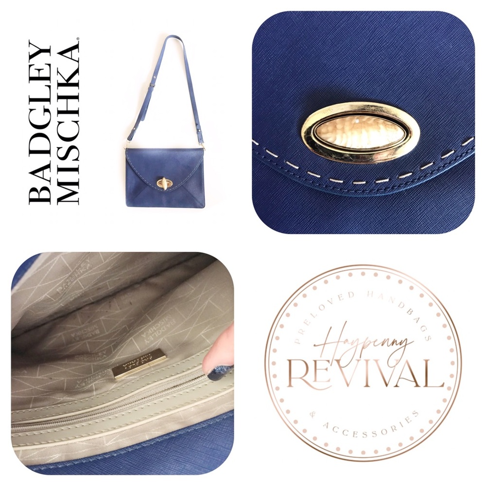 Beautiful Badgley Mischka Blue Envelope Crossbody Bag Purse